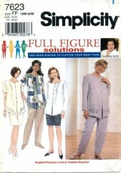7623 SIMPLICITY  FULL FIGURE BUTTON TOPS, ELASTIC WAIST SKIRT, PANTS PATTERN 26W-32W